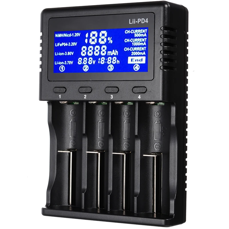 Многофункциональное 4 снимка Lii-PD4 ЖК-зарядное устройство для AA AAA SC C NiMH Cd 18490 18350 17670 17500 Li-Ion IMR