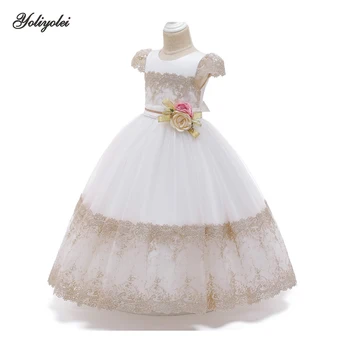 

Yoliyolei Embroidery Voile Girls Dress Party Wedding Birthday kids dresses for girls princess Clothes Ankle Length tulle vestido
