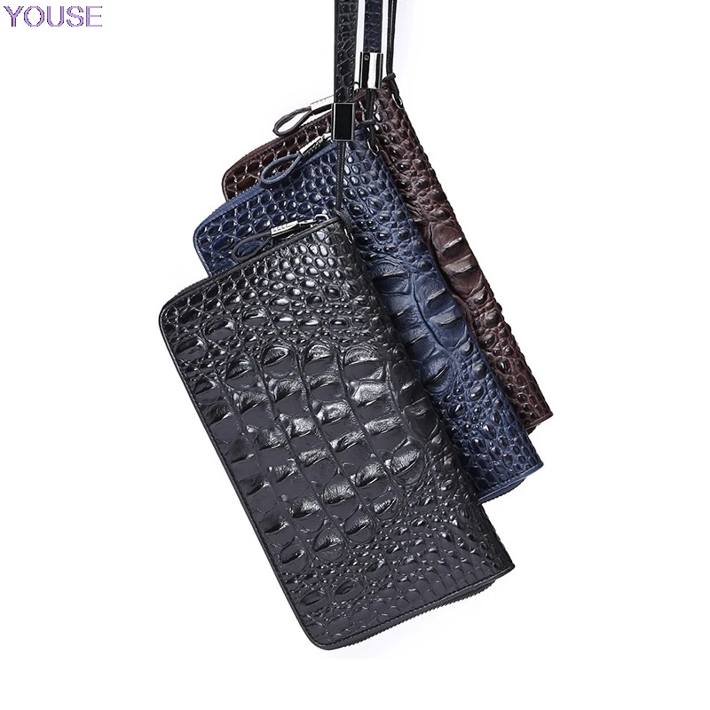 

Hand-rub Color Long Business Full-grain Leather Men And Women-Multi-functional Clutch Crocodile Pattern Wallet