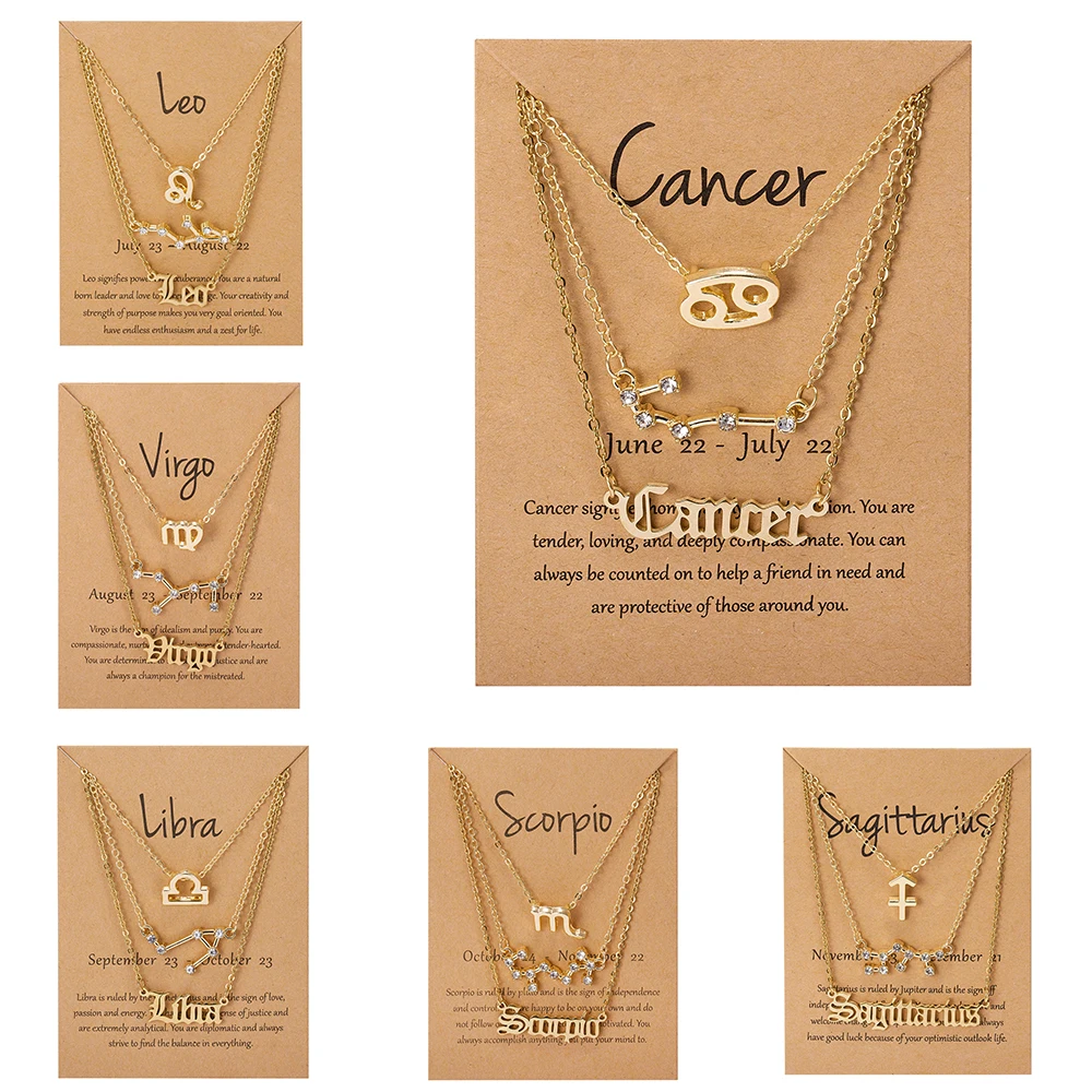 3 unids/set cartón estrella signo del zodiaco colgante 12 constelación collar dorado de colgante Aries cáncer Leo Scorpio collar de la joyería, regalos