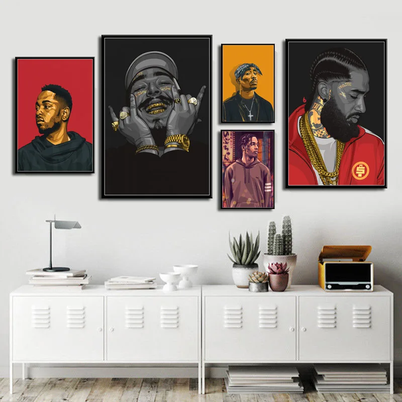 

Kendrick Lamar 2Pac J Cole Nipsey Hussle Rapper Star Hip Hop Music Singer Art Canvas Painting Wall Home Decor obrazy plakat