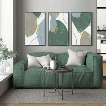 

Abstract Dark Green Geometric Element Pattern Nordic Minimalist Style Stitching Combination Bedroom Living Room Decoration Poste