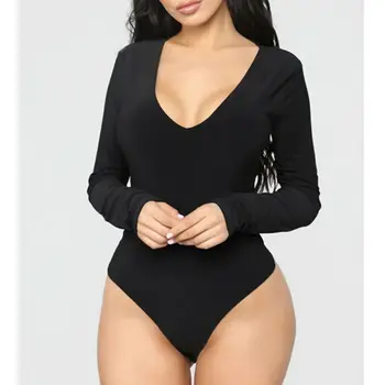 

AU Women Ladies V Neck Long Sleeve Bodysuit Leotard Tops Blouse Jumpsuit Romper