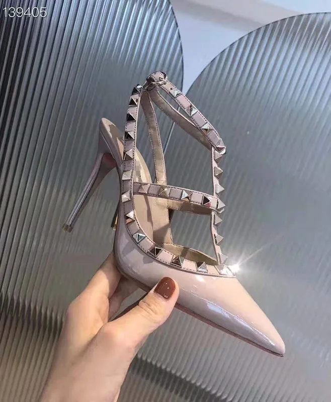 as picture 6.5cm Женские босоножки с заклепками на высоком тонком каблуке; Роскошные брендовые босоножки; кожаная женская обувь высокого качества; модная обувь под вечернее платье; женские босоножки - Цвет: as picture 6.5cm