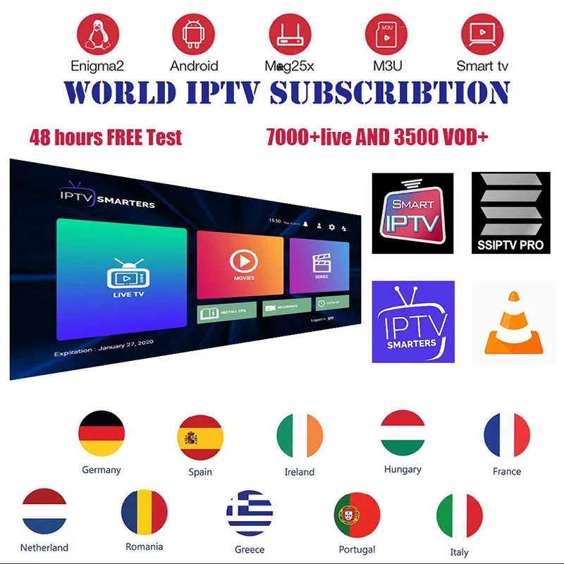 

Subscribe 12 months world IPTV including Spain Italy Portugal France Germany Poland National Programs Support for Android M3U