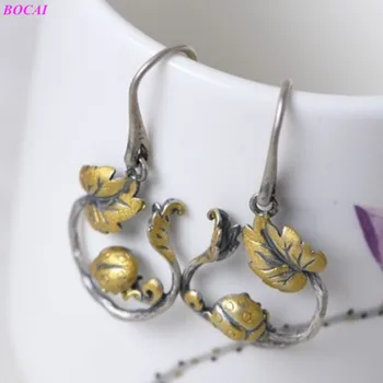 

BOCAI S925 sterling silver ear drop retro women's fashion Ladybug Leaf Earrings 2020 popular new Thai silver jewelry