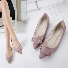 Новые весенне-осенние туфли на плоской подошве женские туфли с острым носком и металлической пряжкой на мягкой подошве универсальная женская обувь S028