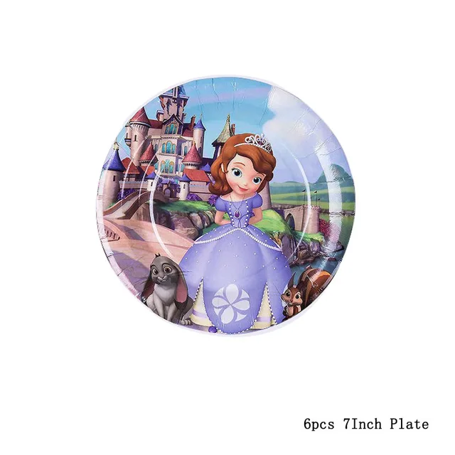 New Disney Sofia Princess Theme Party Disposable Tableware For Decorations Birthday Party Baby Shower Napkin Plate Cup Supplies 6pcs 7Inch Plate