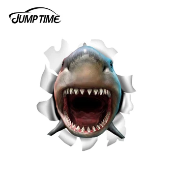 

Jump Time 13cm x 11.5cm Open Mouth Shark Stickers Torn Metal Bumper Decal Funny Car Stickers Window Trunk Animal 3D Car Styling