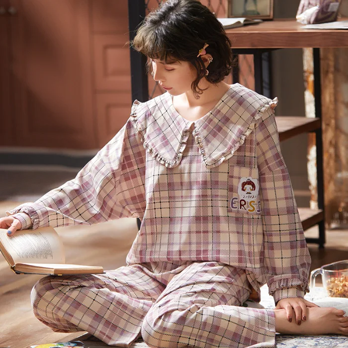

Network Red Pajamas Women's Autumn And Winter New Style Combed Cotton Sweet Princess Style Large Lapel Homewear Set