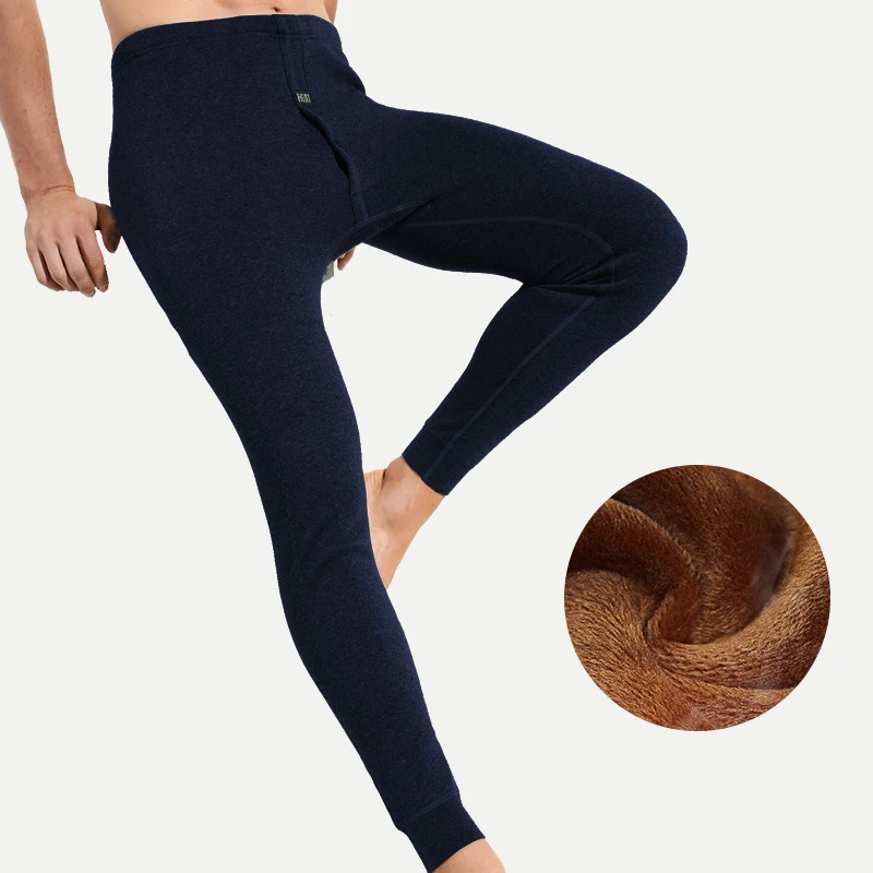 991 Navy blue Зимнее термобелье, мужские леггинсы, термоштаны, мужское теплое шерстяное хлопковое плотное нижнее белье, мужские теплые штаны до колен - Цвет: 991 Navy blue
