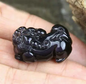 

Natural Ice Kind Of Rainbow Obsidian Eye Pendant Pi Yao Animal Statue Lucky Necklace Pendant Gift