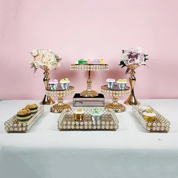 

3pcs -8pcs Pearl cake table Gold Accessory Tray Dessert Metal for Wedding