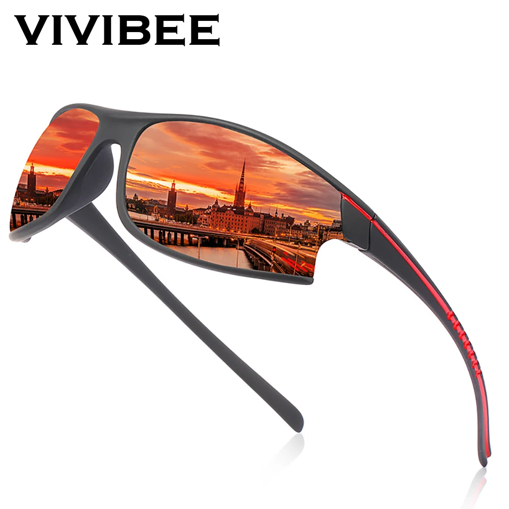 Gafas de Sol Deportivas Polarizadas Rojas con Espejo VIVIBEE, Gafas de Sol para Hombre, Protección UV400 2026, Gafas de Sol Elásticas para Escalada y Actividades al Aire Libre para Mujer