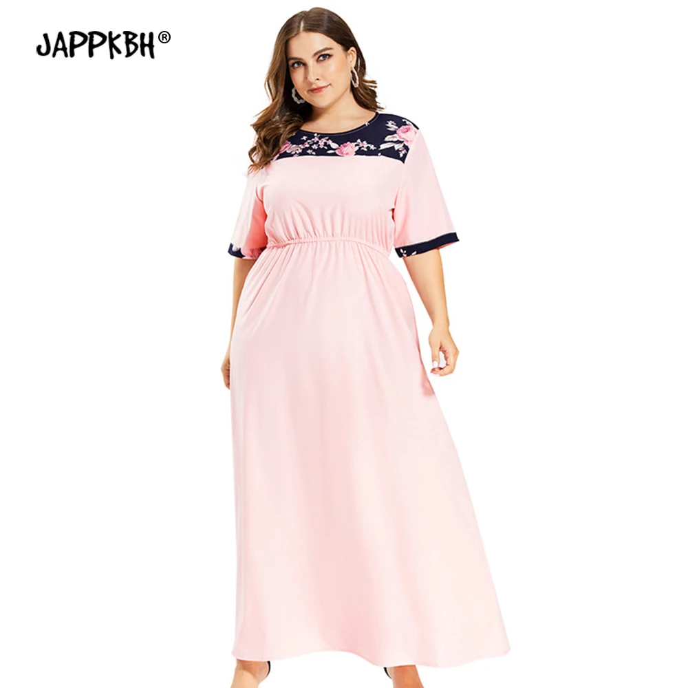 

Spring Summer Dress Women 2020 Casual Plus Size Slim Floral Print Maxi Dresses Elegant Sexy A Line Pink Beach Long Party Dress