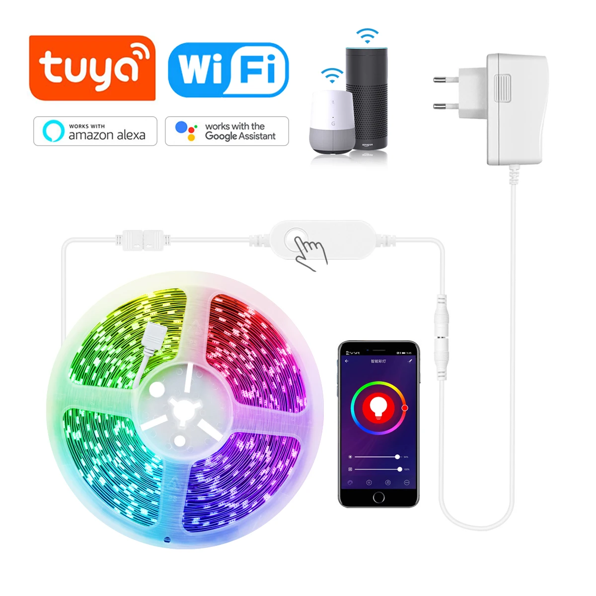 Tira de luces LED RGB con Control de voz para el hogar, lámpara inteligente con WIFI, compatible con Alexa y Google Home Assistant