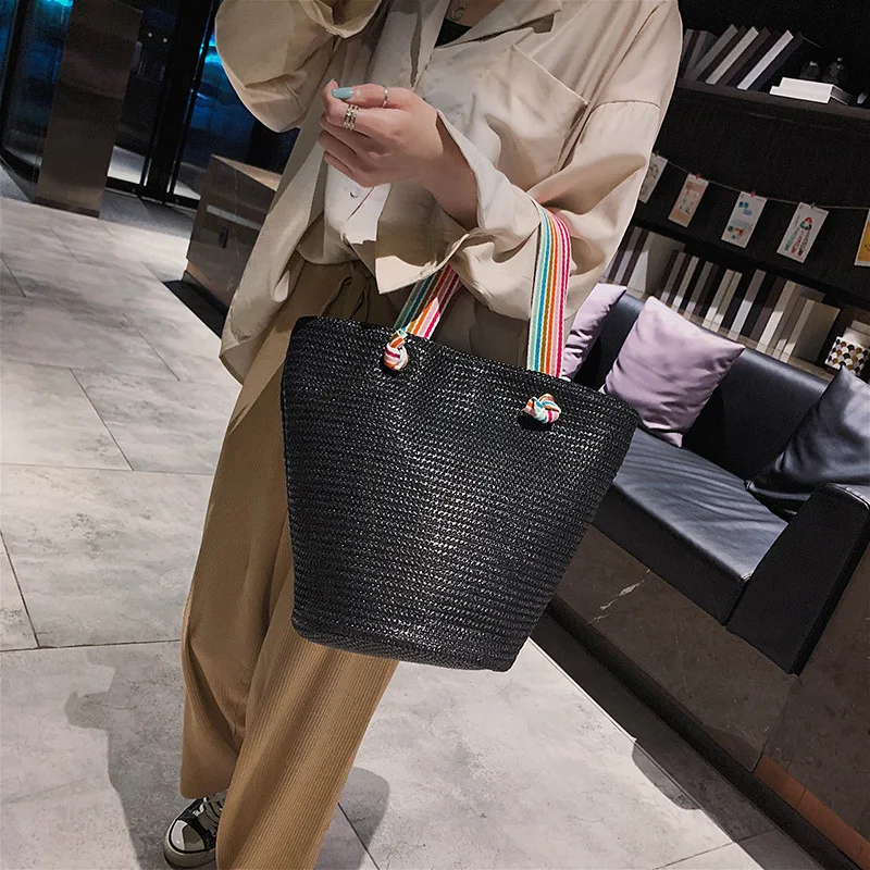

One-Shoulder Big Bag Women's 2019 Summer New Style Rainbow Handbags Shoulder Bag Large Capacity Straw GIRL'S Handbag