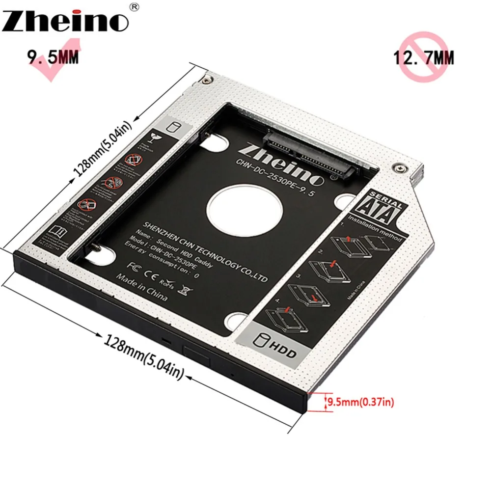 Zheino 9,5 мм Caddy алюминиевый сплав ноутбук 2-ой HDD SATA адаптер отсек для CD/DVD-ROM Оптический жесткий диск