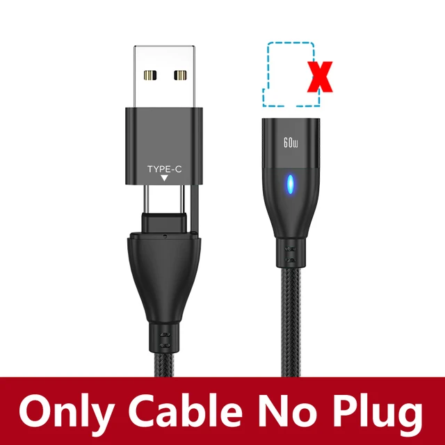AUFU 6 in 1 60W PD Fast Charger Cable USB C To Type C Micro Magnetic Data Cables for iPhone Charging Wire for Macbook laptop Only Cable Black