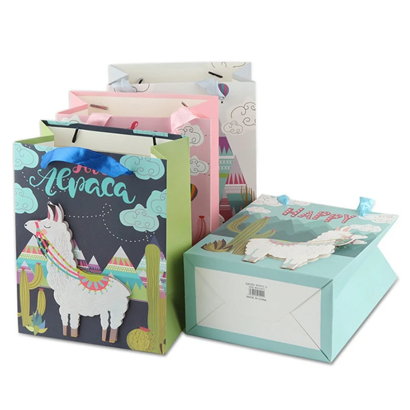 

4Pcs Kids Birthday Llamas Party Gift Bags Alpaca Candy Boxs Wedding Birthday Decoration Sparkle Treat Bags
