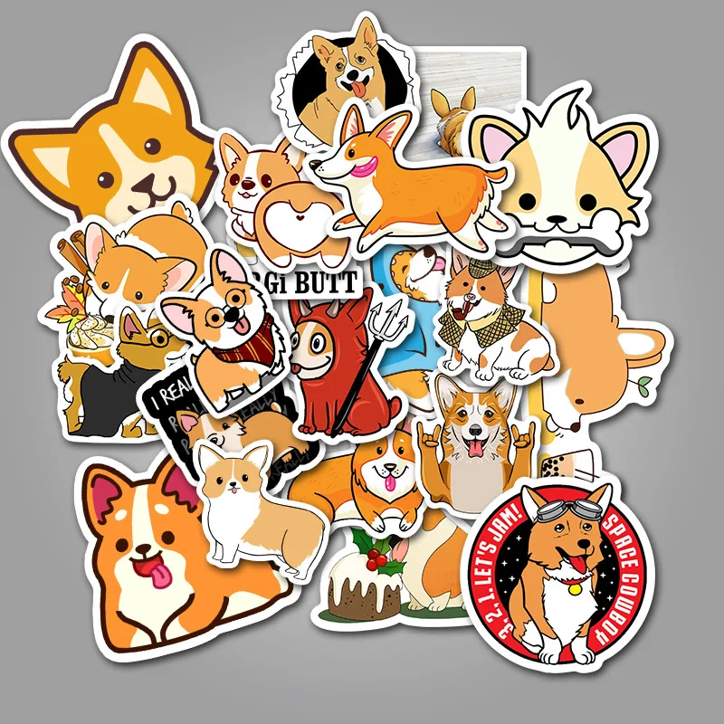 TD ZW 50pcs Pet Corgi Dog Stickers Cute Cartoon Stickers On Lptop Cup Water Bottle Luggage Phonecase DIY Stickers Animal Sticker