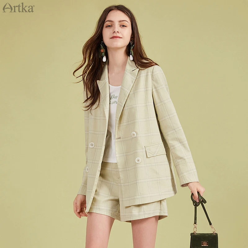 

Женский пиджак и шорты ARTKA, повседневный пиджак в клетку, в стиле ретро, WA20102C, весна 2020
