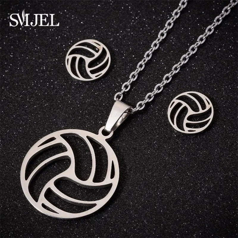 Collana E Bracciale Da Pallavolo In Acciaio Inox, Ciondolo Palla, Gioielli Sportivi Per Appassionati, Regalo Con Custodia Flanella