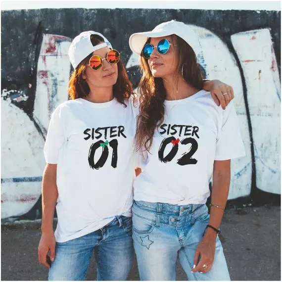 

Sister Letter Print T Shirt Women Short Sleeve O Neck Loose Best Friends Tshirt 2020 Summer Women Tee Shirt Tops Camisetas Mujer