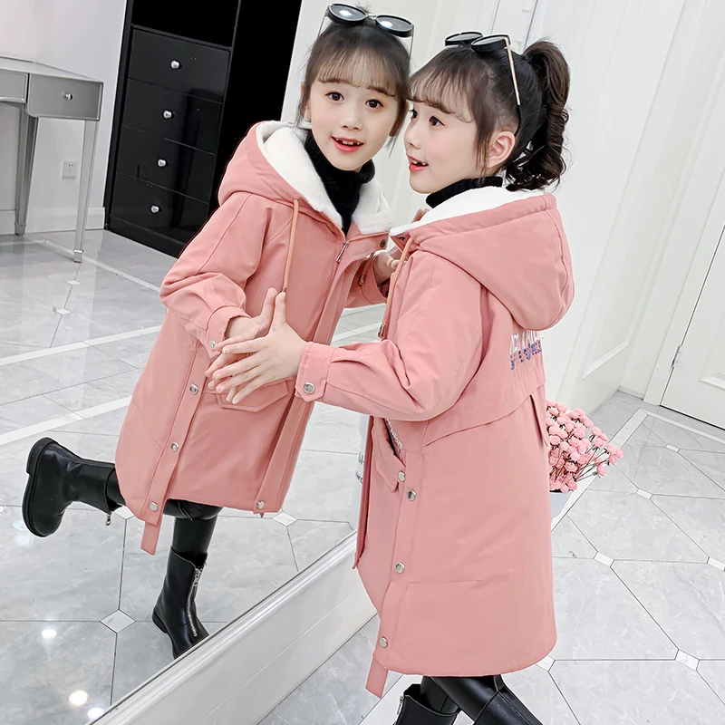 Girl clothes Winter Long coat Warm Plus Velvet Princess Cotton jacket Kid Outdoor Thick Parka Clothing Hooded Outerwear children jackets girls coat
