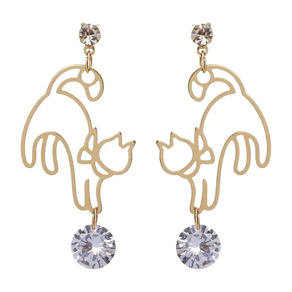 10 пара/лот YUANJUAN Модные металлические выдолбленные сережки кошки