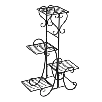 

4 Potted Square Flower Metal Shelves Plant Pot Stand Decoration for Indoor Outdoor Garden Black