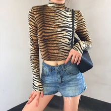 New Sexy Basic Long Sleeve Crop Women Leopard Printed Tshirt Autumn Casual Short Ladies T Shirt High Street Tops Camiseta mujer