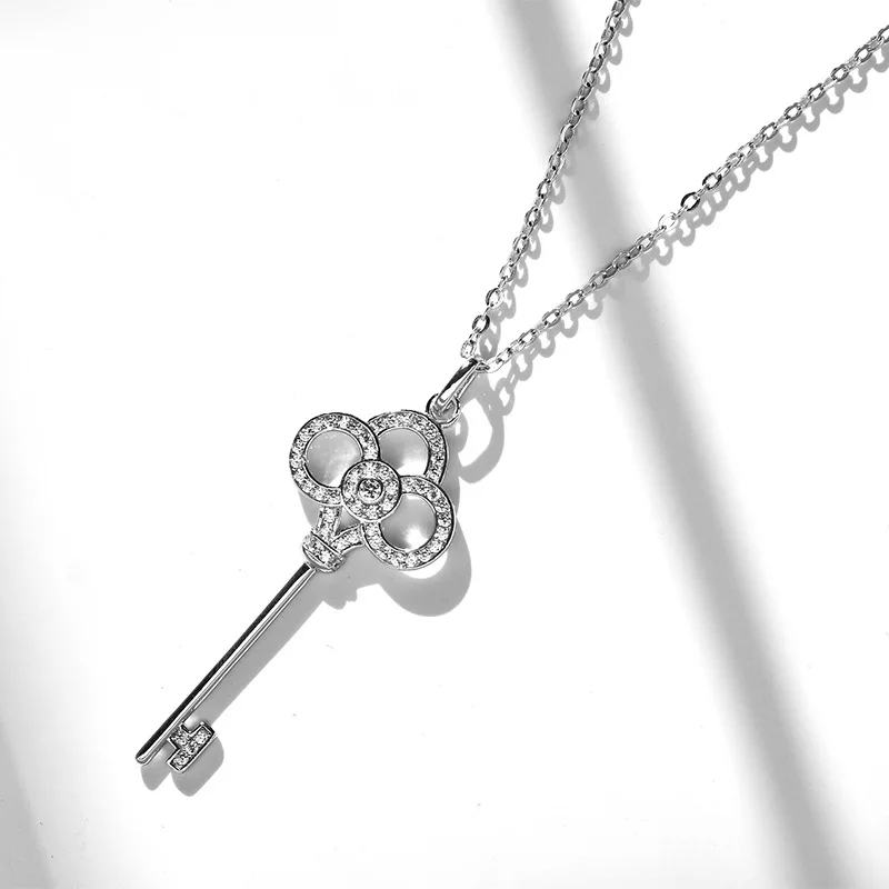 

Women's 925 Silver Key Necklace Korean-style Fashion Simple Elegant Plum Key Pendant for a Girlfriend Couples