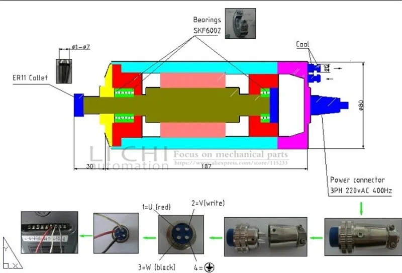 1,5 кВт ER11 мотор шпинделя с водяным охлаждением Гравировальный фрезерный шлифовальный диаметр 80 мм