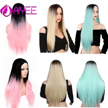 AIYEE 2" 22" много цветов средняя часть термостойкие косплей блонд парик длинные прямые Ombre синтетический парик