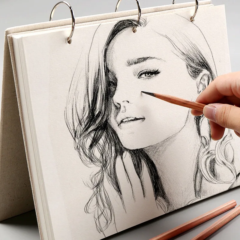 

Spiral Sketchbook Super Thick Notebook Retro Linen Hardcover 120 Pages 160 GSM Professional Painting Replacable Refill