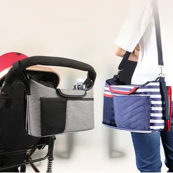 

Pram Bag Organiser Large Capacity for Baby Stroller Accessories with Diaper changing pad & Shoulder Strap Used as Carry-On