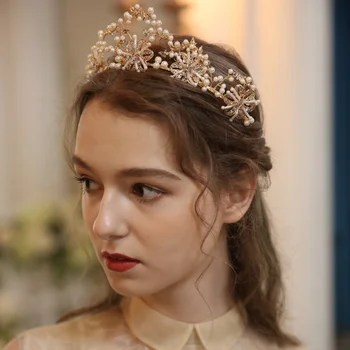 

NPASON Wholesale lots bulk Baroque Gold Rhinestone Pearl Flower Bridal Crowns Handmade Tiara Headband Wedding Hair Accessories