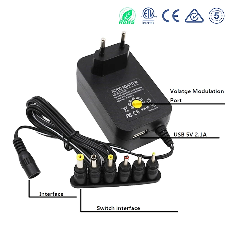 30W MultiFunction Adjustable Voltage Power Supply Adapter 3V/4.5V/6V/7.5V/9V/12V 