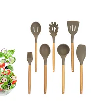В настоящее время доступны горячие продажи силикагель деревянная ручка 7-шт набор кухонных принадлежностей антипригарный горшок набор ладель Лопата Decoction Filte