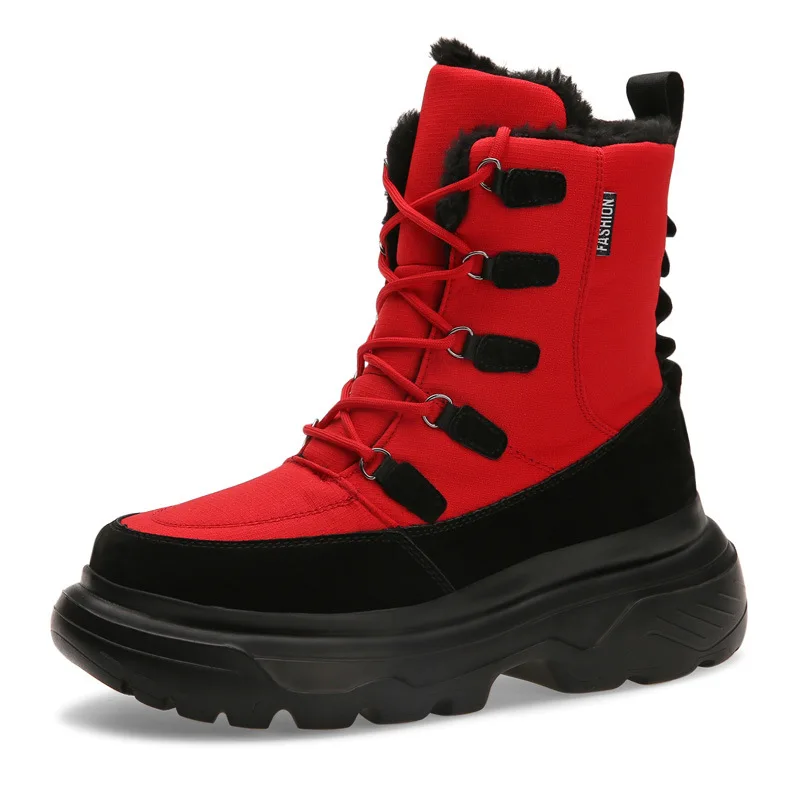 Hohner/зимние мужские ботинки на платформе водонепроницаемые с мехом плюшевые теплые мужские повседневные ботинки до середины икры в стиле хип-хоп Лидер продаж - Цвет: Red