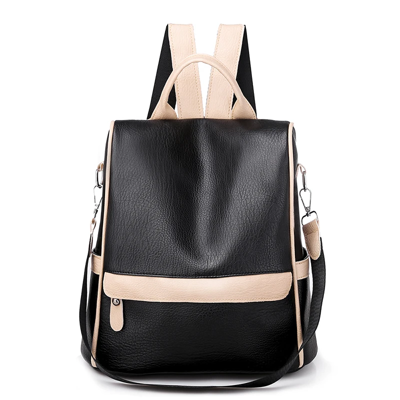 

Puimentiua 2019 Anti-theft Backpack Female Shoulder Bag PU Travel Waterproof Soft Leather Simple Dual-use Women's Small Bag