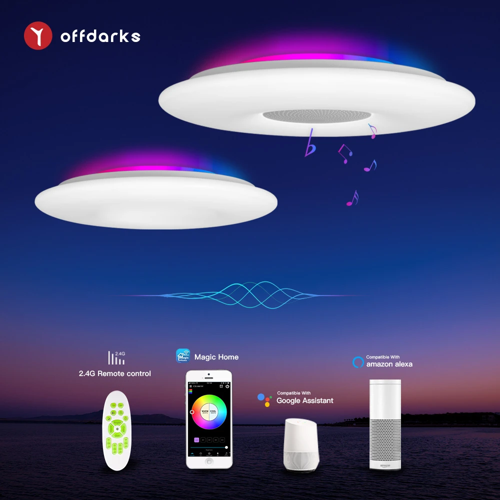 bathroom ceiling light fixtures OFFDARKS Smart LED Ceiling Lights WIFI Voice Control APP Control RGB Dimming Bluetooth Speaker Ceiling Lamp Kitchen Living Room home depot ceiling lights