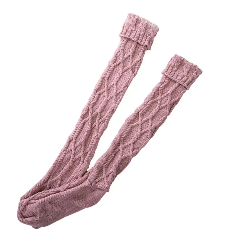 Женские Толстые плетеные вязаные длинные однотонные свернутые чулки выше колена с манжетами повседневные эластичные зимние теплые - Цвет: 3