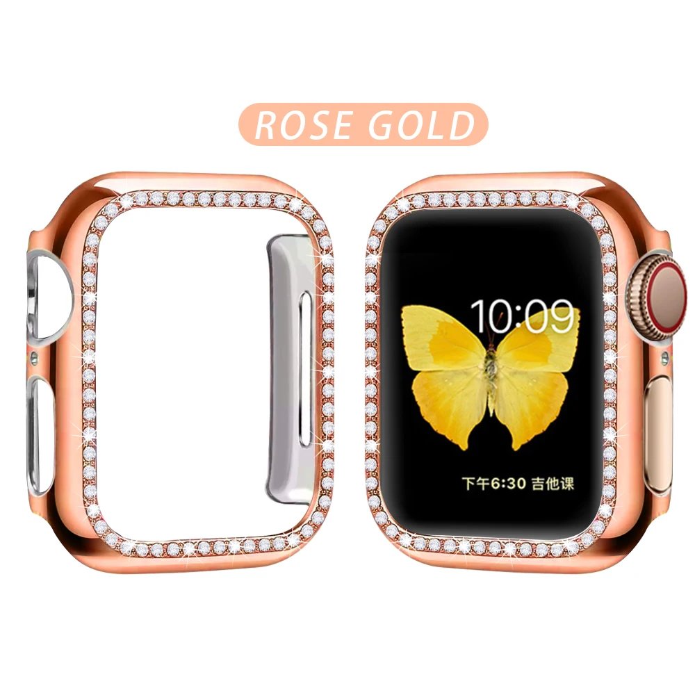 Чехол-бампер с алмазами защитный чехол для Apple Watch Cover Series 5 4 3 2 1 38 мм 42 мм чехол s для Iwatch 5 4 40 мм 44 мм аксессуары для часов - Цвет: Rose gold