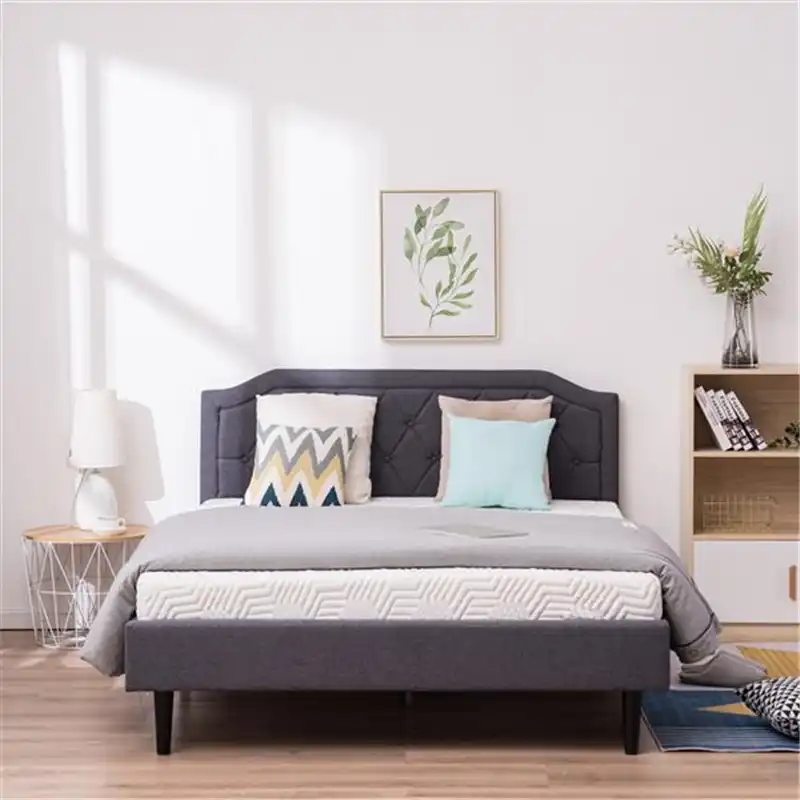Bedroom Furniture Upholstered Bed With Diamond Buckle Decoration Linen Easy Setup Structure Dark Gray Queen Beds Aliexpress