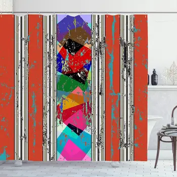 

Shower Curtain Set with Hooks 60x72 Frame Purple Stroke Grunge Color Paintings Abstract Lines Splashes Different Grungy Modern