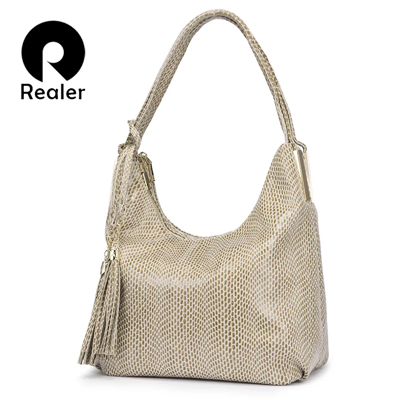 

REALER women shoulder bag female Large Hobos bag luxury handbag with top-handle for ladies artificial leather tote bag tassel