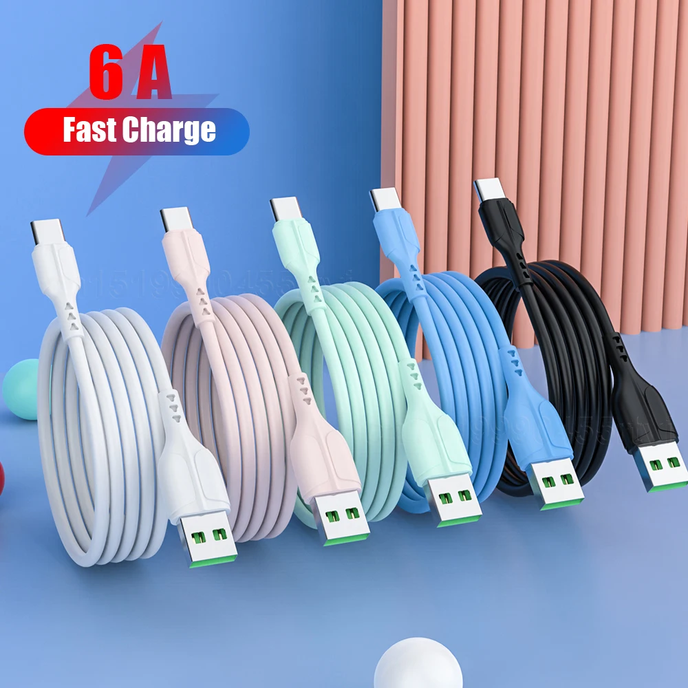 6A Liquid Silicone USB Type C Cable For Huawei Mate 40 Pro Fast Charging Charger Data Cord Xiaomi Samsung 1/2M | Мобильные телефоны