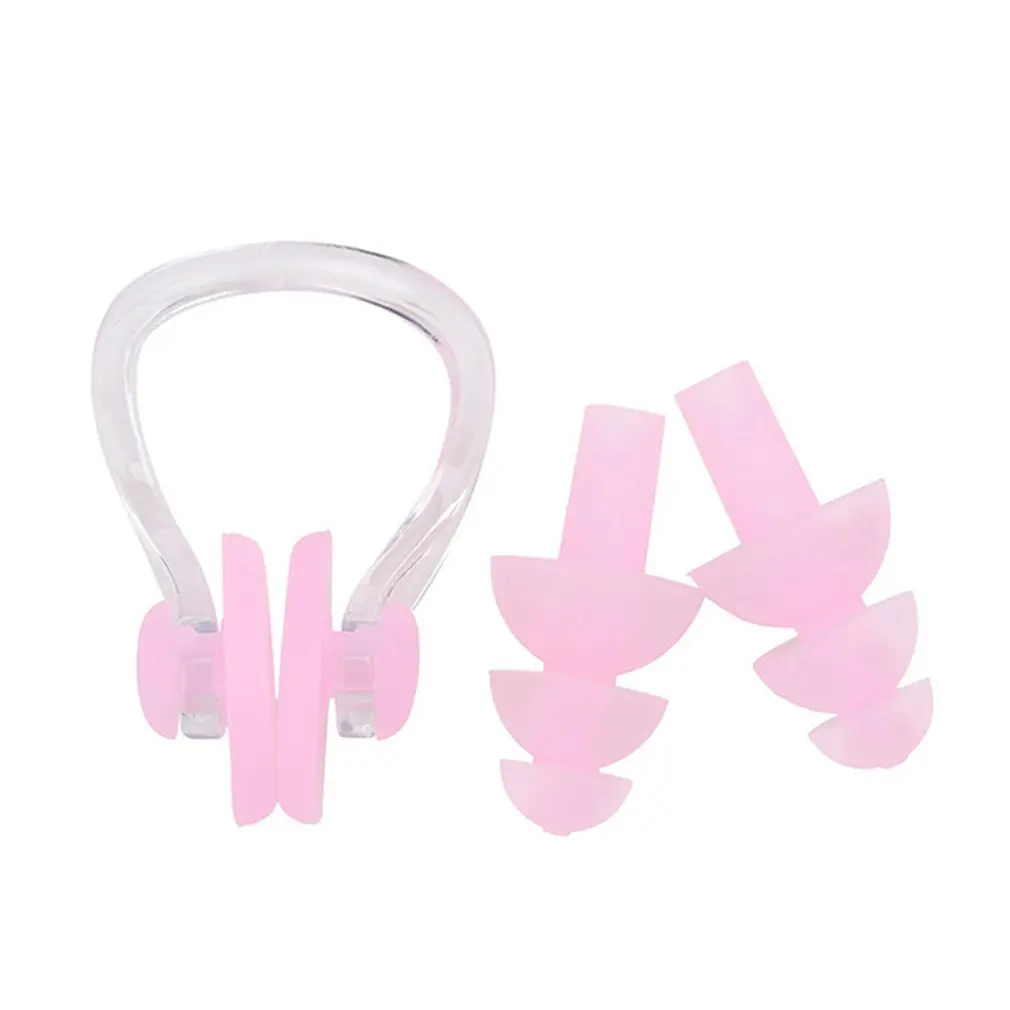 Pink Плавательные Заглушки для ушей, зажим для носа Чехол защитный для предотвращения воды защита ушей Мягкие силиконовые принадлежности для плавания и дайвинга - Цвет: Pink